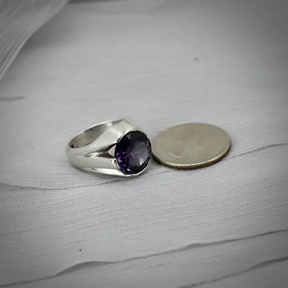 Vintage FRK Mexico 925 Silver Heavy Simulated Alexandrite Ring Unisex Size 9